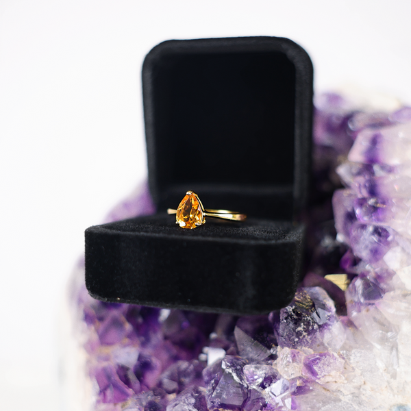 Teardrop Citrine Crystal Ring
