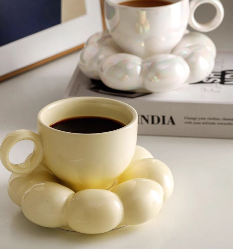 (Set of 2)’Dreamy Sips’ Handmade Ceramic Mugs + Cloud Saucer ☁️☕️(Pre-Order Now)