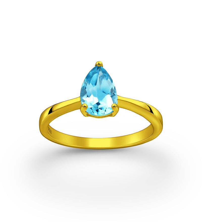 Teardrop Sky Blue Topaz Crystal Ring