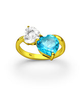 Double Heart Paraiba Topaz and White Topaz Crystal Ring