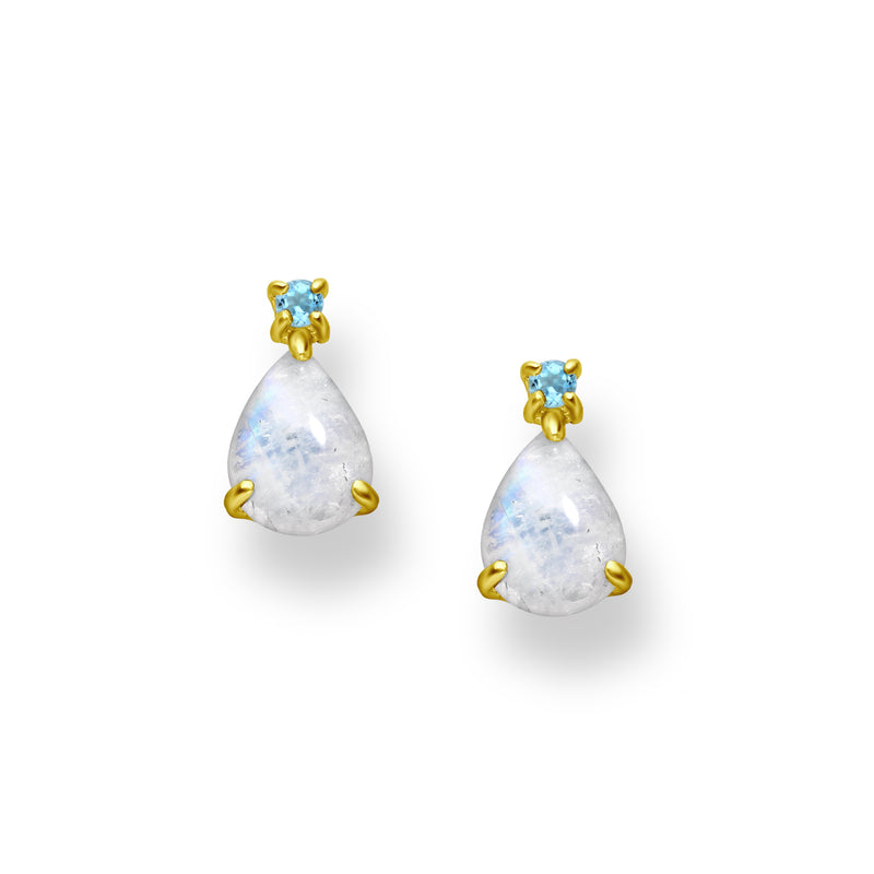 Rainbow Moonstone and Sky Blue Topaz Crystal Earrings