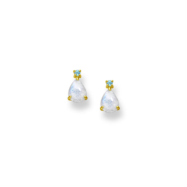 Rainbow Moonstone and Sky Blue Topaz Crystal Earrings