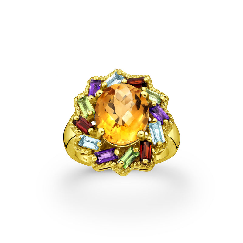 Rainbow Goddess Citrine Halo Crystal Ring