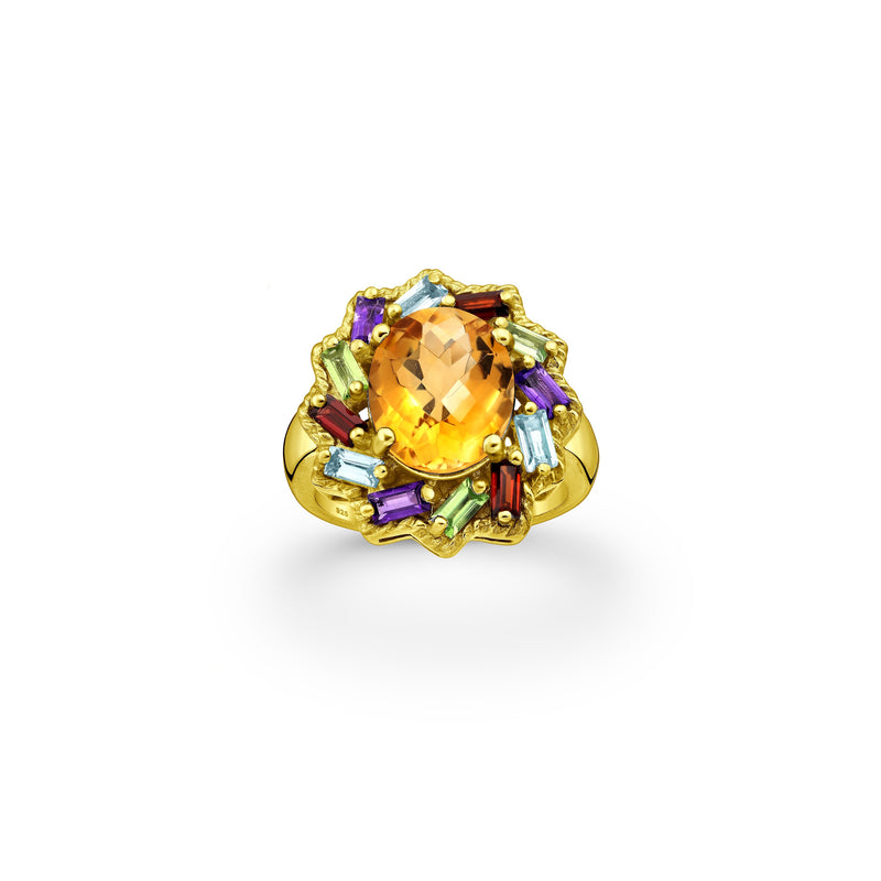 Rainbow Goddess Citrine Halo Crystal Ring