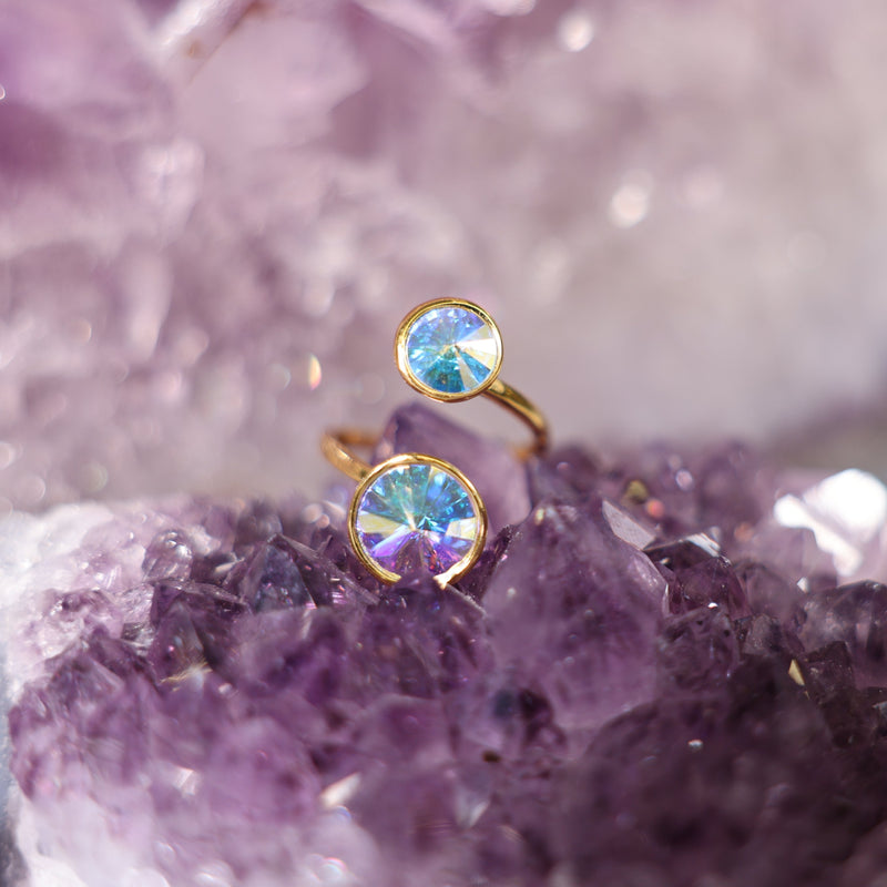 High Vibe Sparkle Adjustable Austrian Crystal Ring (Aurore Boreale)