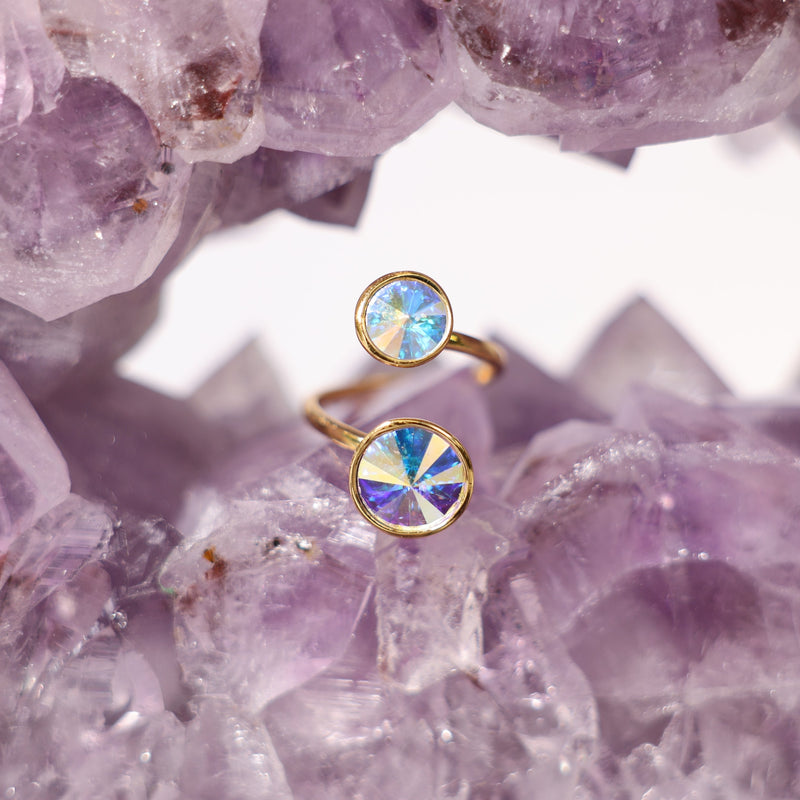 High Vibe Sparkle Adjustable Austrian Crystal Ring (Aurore Boreale)