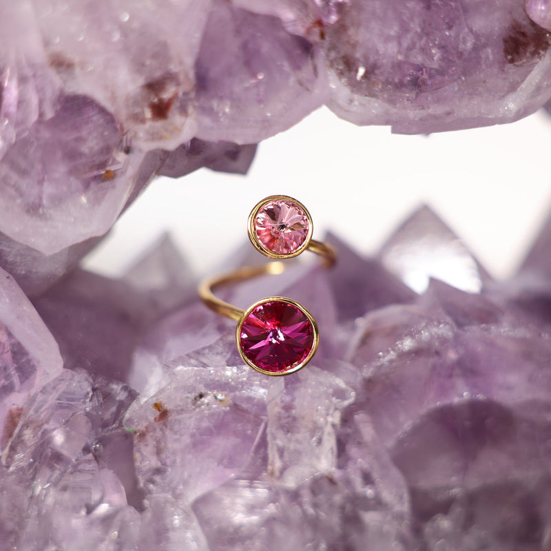 High Vibe Sparkle Adjustable Austrian Crystal Ring (Fuchsia & Light Rose)