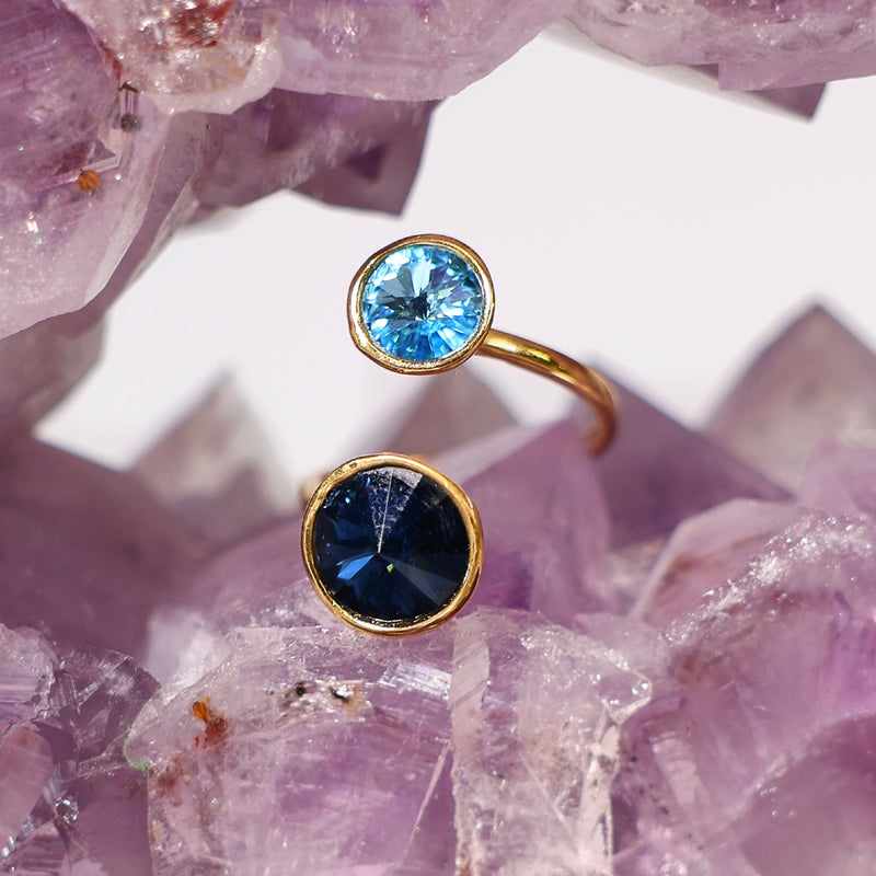 High Vibe Sparkle Adjustable Austrian Crystal Ring (Montana Blue & Aquamarine)