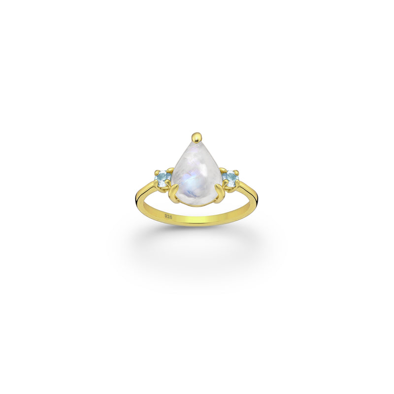 Moonstone and Sky Blue Topaz Crystal Ring