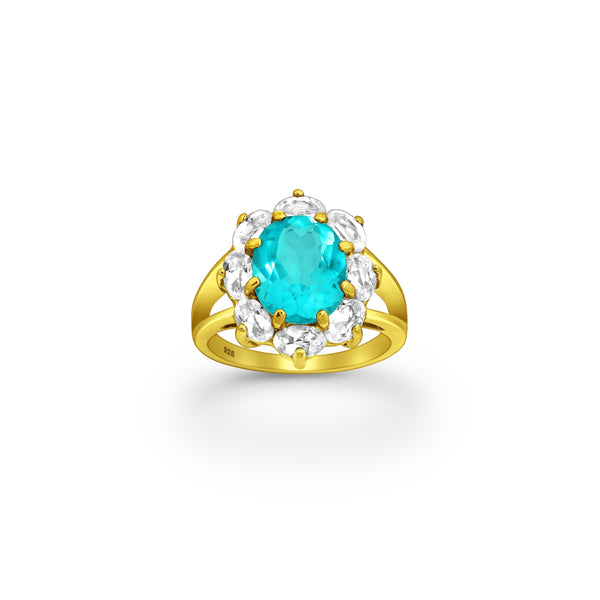 Ocean Halo Paraiba Topaz and White Topaz Crystal Ring