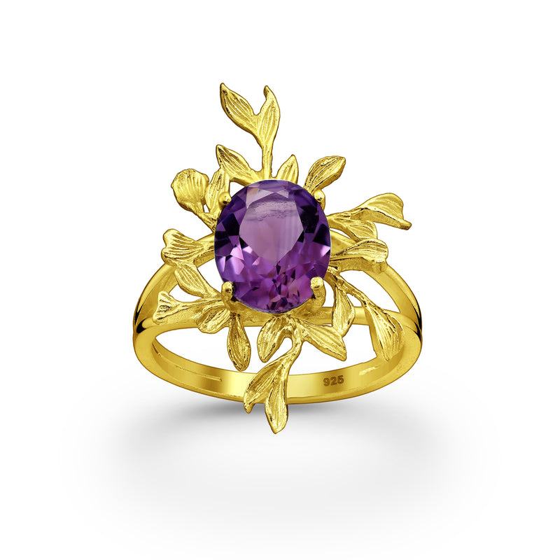 Purple Bloom Amethyst Crystal Ring