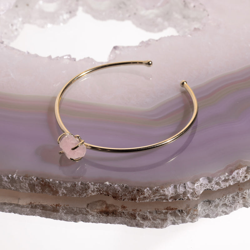 Rose Quartz Crystal Bangle In Gold Plated 925 Silver - Beau Life