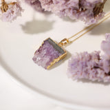 Clairvoyant Heart Chakra Amethyst Slice Necklace Gold