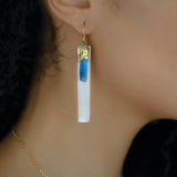 Warrior Woman Gold Selenite and Kyanite Earrings in 925 Sterling Silver.