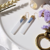 Warrior Woman Gold Selenite and Kyanite Earrings in 925 Sterling Silver