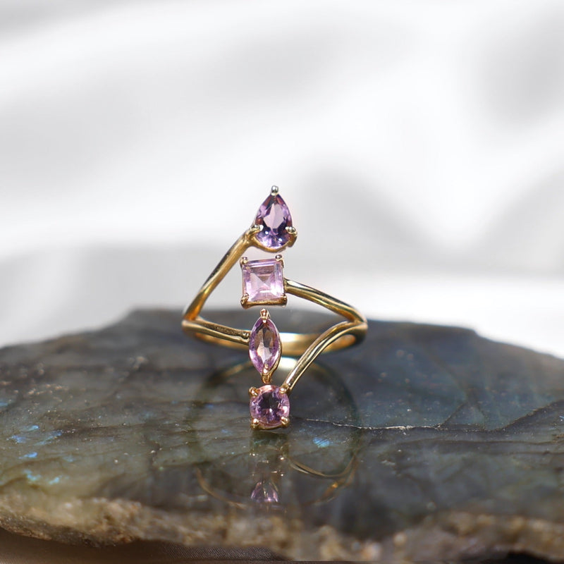 Adjustable Four Stone Amethyst Crystal Ring - Beau Life