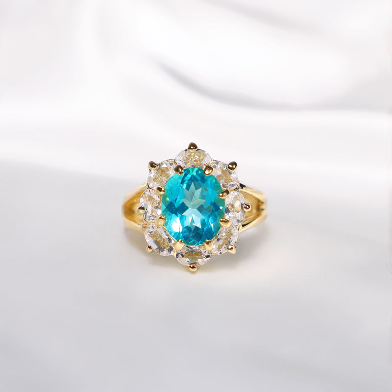 Ocean Halo Paraiba Topaz and White Topaz Crystal Ring