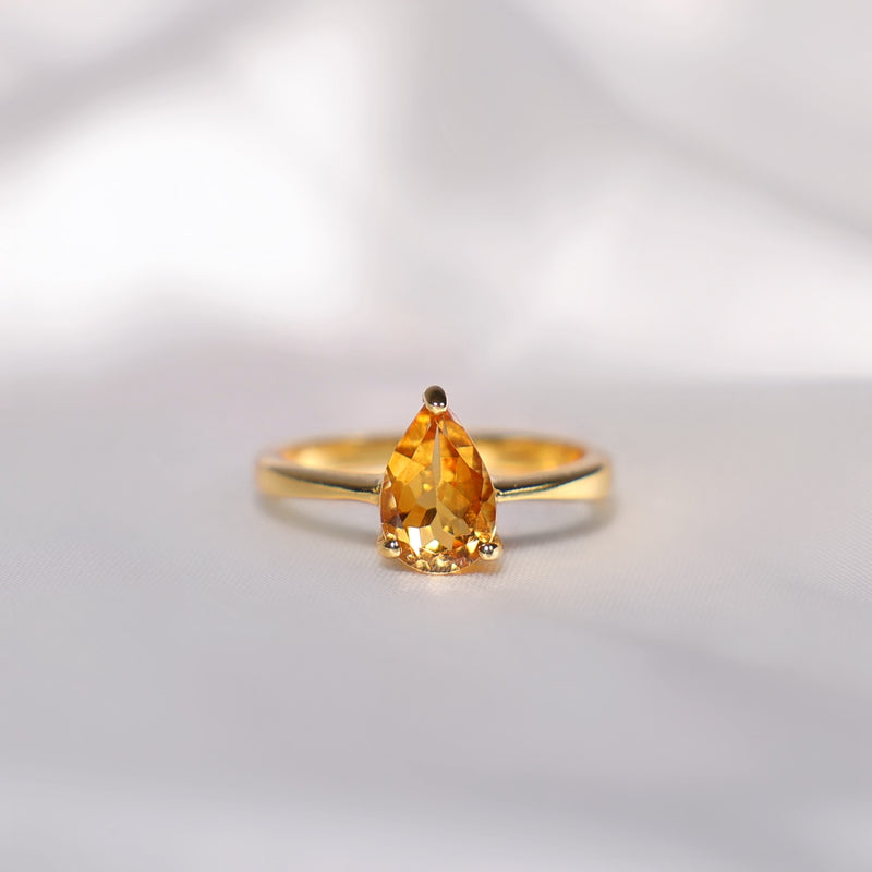 Teardrop Citrine Crystal Ring