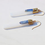 Warrior Woman Gold Selenite and Kyanite Earrings in 925 Sterling Silver.