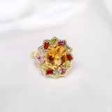Rainbow Goddess Citrine Halo Crystal Ring