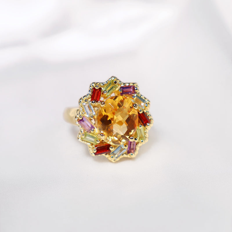 Rainbow Goddess Citrine Halo Crystal Ring