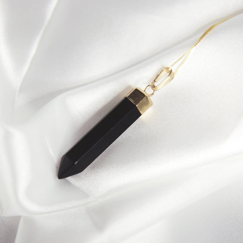 Black Obsidian Point Necklace in Gold Plated 925 Sterling Silver - Beau Life