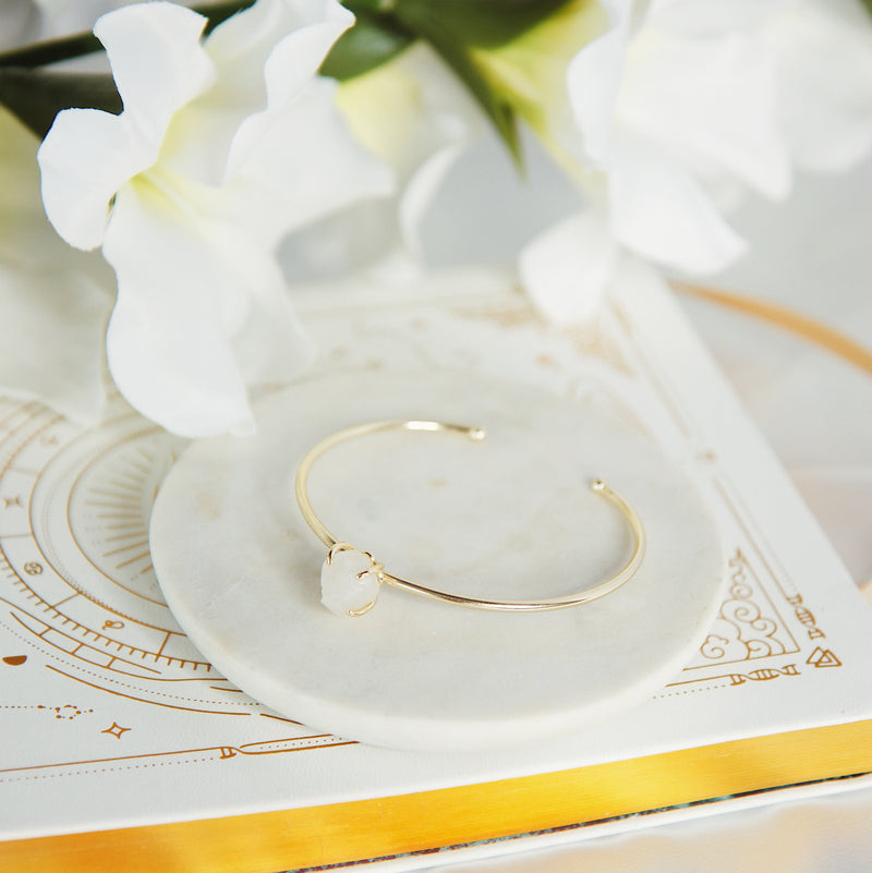 Moonstone Crystal Bangle In Gold Plated 925 Silver - Beau Life