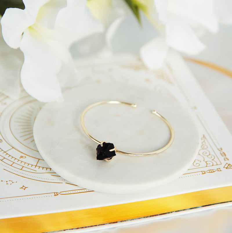 Black Obsidian Crystal Bangle In Gold Plated 925 Silver - Beau Life