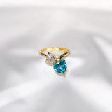 Double Heart Paraiba Topaz and White Topaz Crystal Ring
