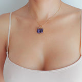 Amethyst Geode Slice Necklace in Gold Plated 925 Sterling Silver.