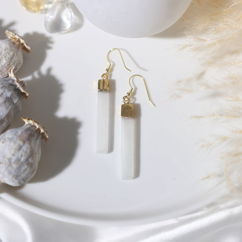Pure Energy Gold Selenite Earrings in 925 Sterling Silver