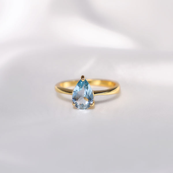 Teardrop Sky Blue Topaz Crystal Ring