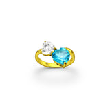 Double Heart Paraiba Topaz and White Topaz Crystal Ring